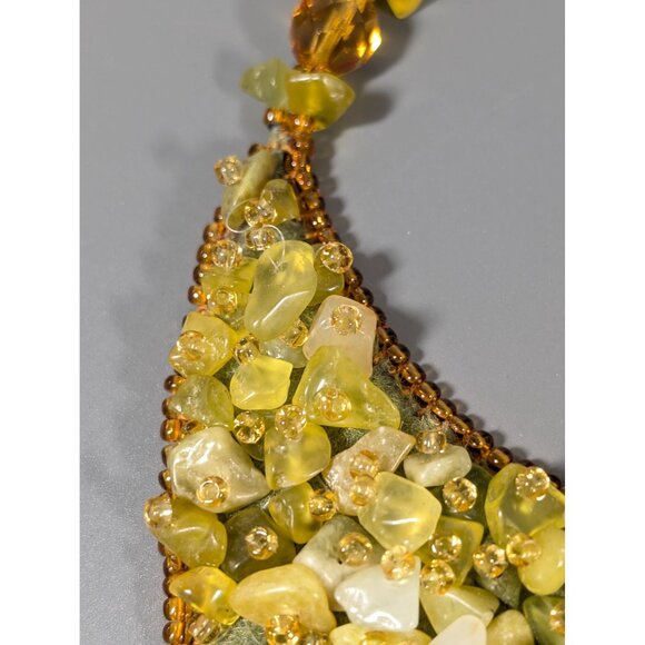 Artisan Green Stone Larve Oval Leather Back Collar Statement Necklace Boho Triba - Picture 11 of 15